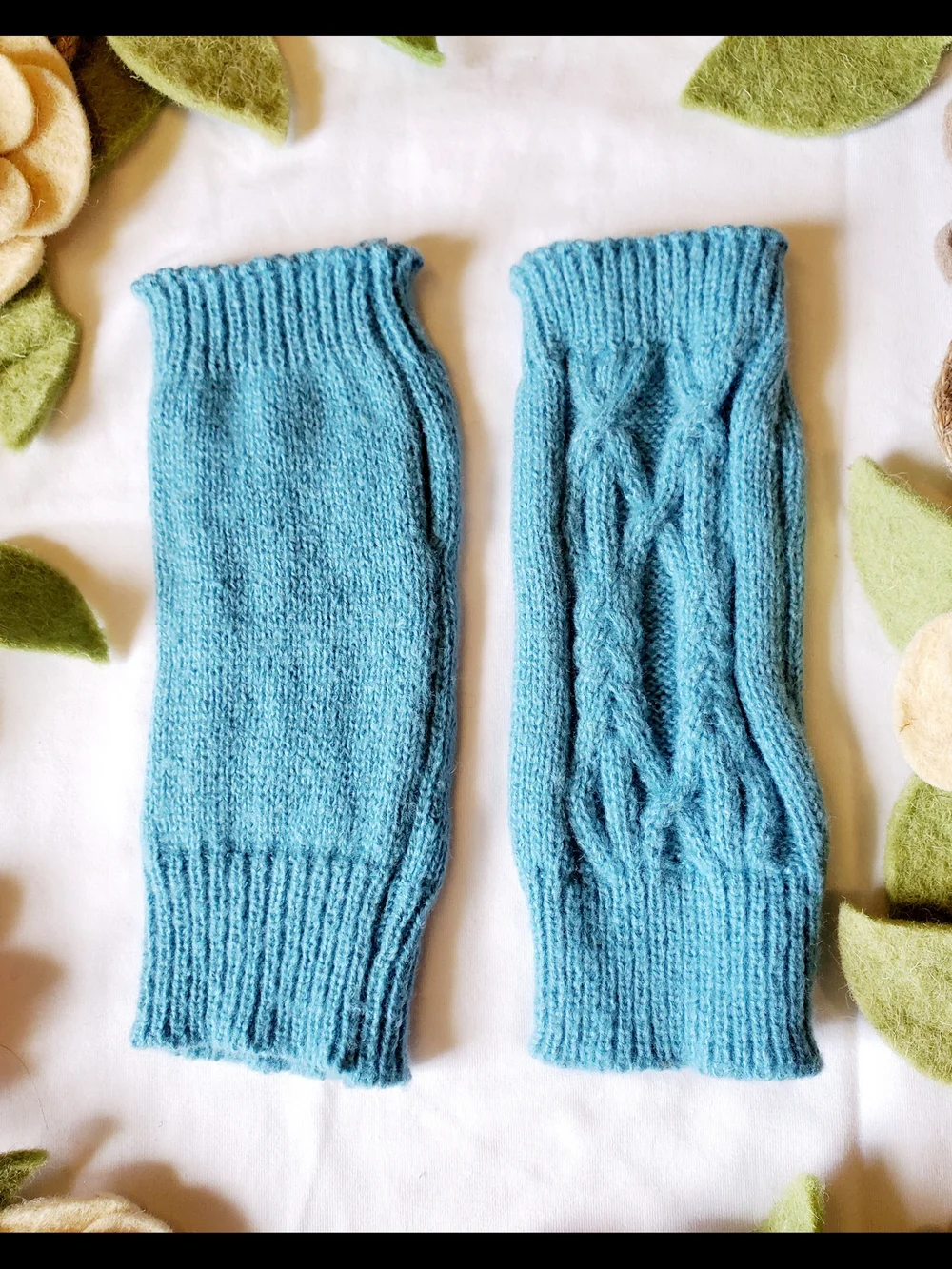Turquise  Cable Knit Fingerless Wool Gloves - Women